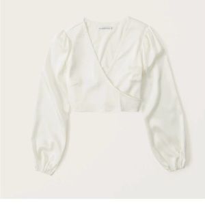 Cream satin cropped blouse with tie back